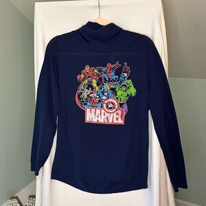 Women's Marvel Navy Blue Superhero Long Sleeve Shirt Size X-Large